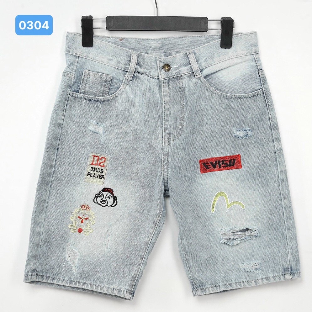 Quần ngố  jean nam co giãn chất bò dễ phối đồ màu xanh nhạt rách OBOKFASHION cao cấp phong cách hàn quốc QJN0304