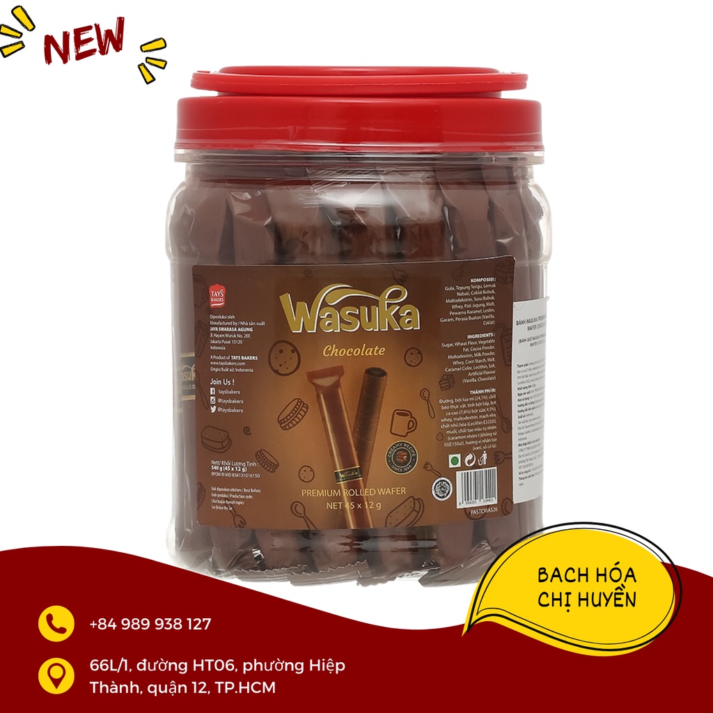 Bánh quế vị socola / phô mai / capuchino / vani /  Wasuka Cigarku hủ 540g