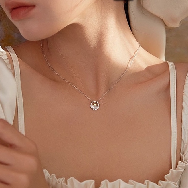 Dây chuyền bạc ý 925 ngôi sao đính đá mặt trăng nữ