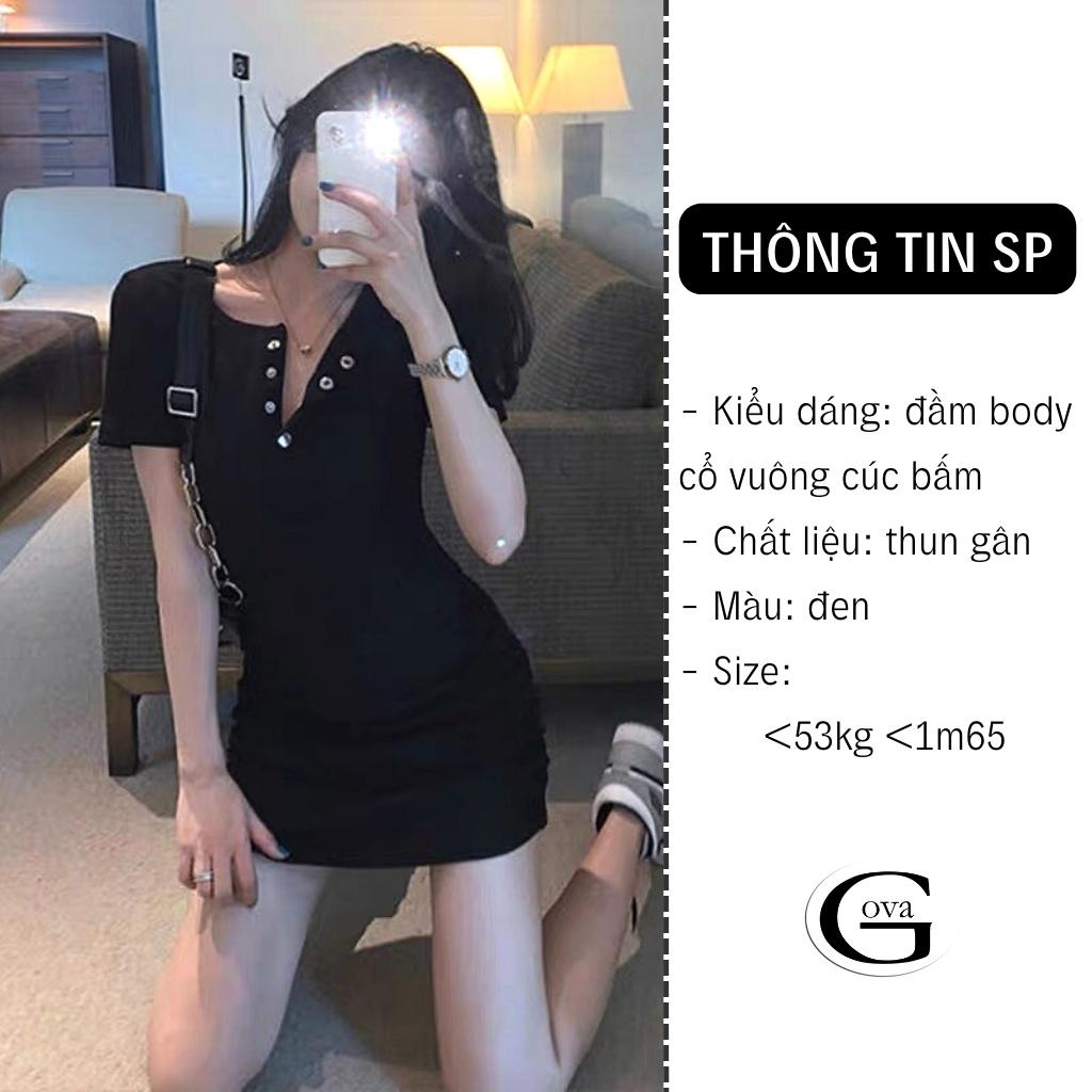 Đầm Váy Body Cổ Vuông CÚC BẤM Thun Gân Tay Ngắn Ôm Sexy Gợi Cảm GOVA