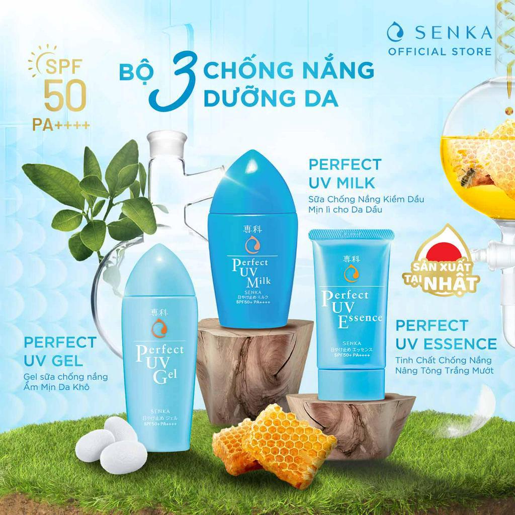 Tinh Chất Chống Nắng Senka Nâng Tông Ẩm Mượt Da 50g Perfect UV Essence SPF50+ PA++++