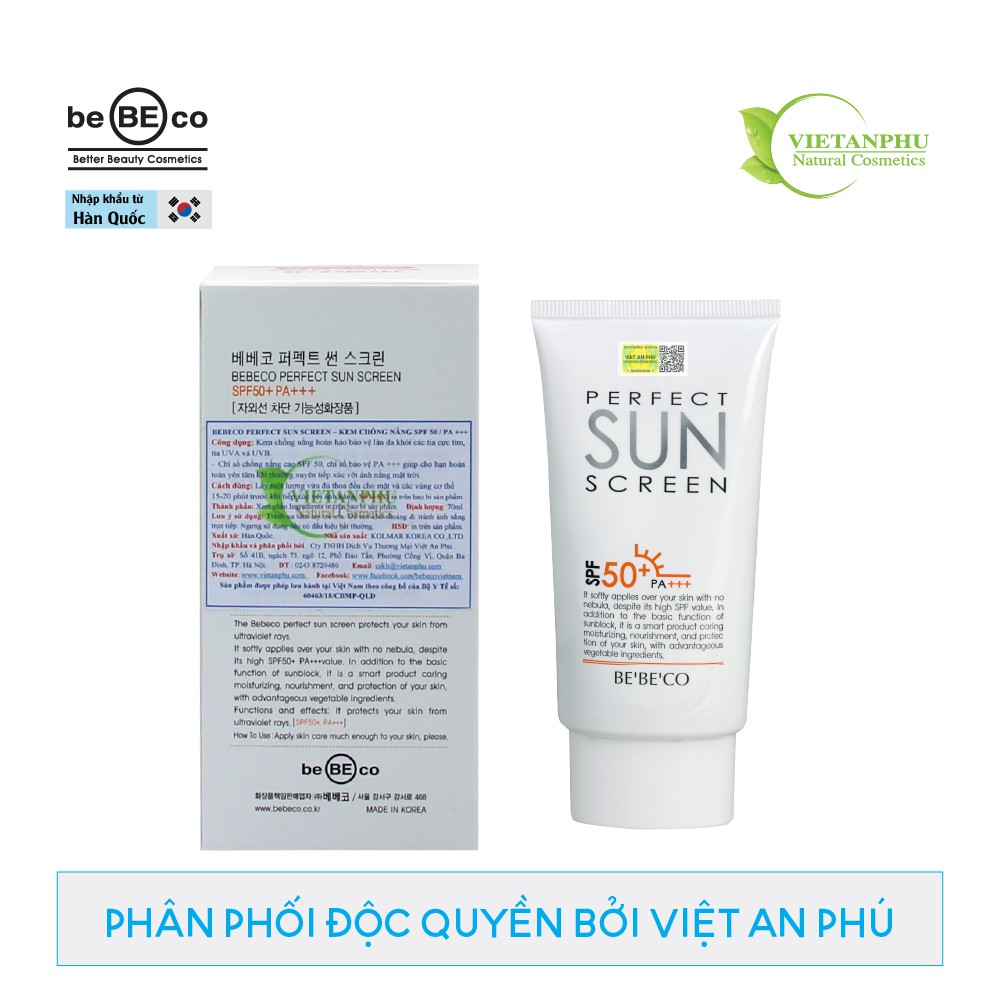 Kem chống nắng hoàn hảo BEBECO Hàn Quốc 70ml PERFECT SUN SCREEN SPF 50/PA+++