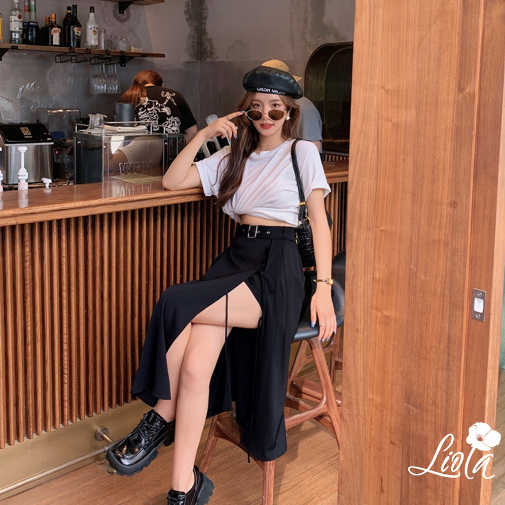 Chân váy dài đen xẻ tà cạp cao KÈM ĐAI siêu hot ( lớp lót xịn liola) | BigBuy360 - bigbuy360.vn