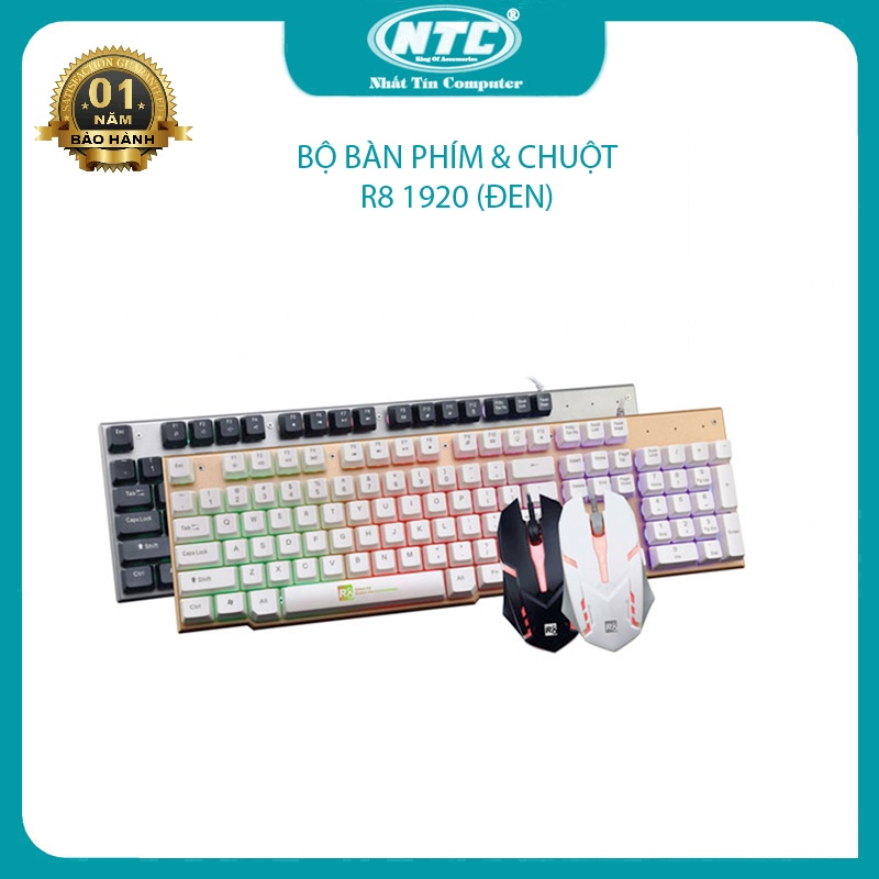 Bộ phím chuột có dây R8 1920 thiết kế phá cách - bấm cực êm (đen) - Nhất Tín Computer