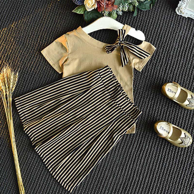 Set áo thun tay ngắn &amp; quần short họa tiết sọc cho bé gái