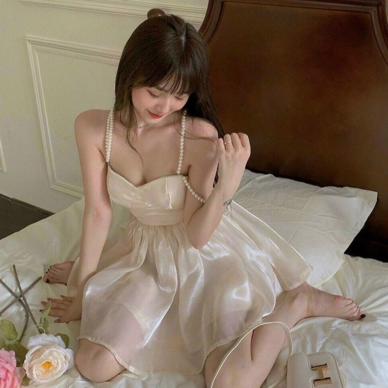 [MURIOKI] Đầm Lụa Hai Dây Dáng Chữ A Lấp Lánh Phong Cách Pháp Thời Trang Dự Tiệc Cho Nữ