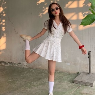 Usthebasic - Đầm nữ V-neck Floral Mini Dress