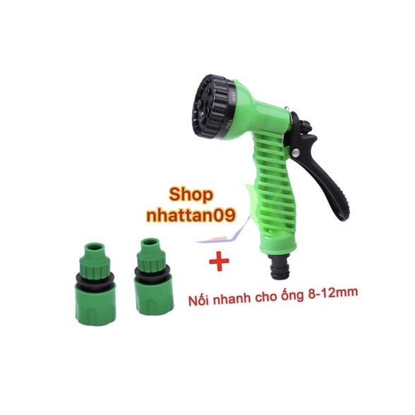 combo Vòi xịt nước + 2 đầu nối  dây  8/11 tưới cây, rửa xe đa năng (7 trong 1) chất lượng cao