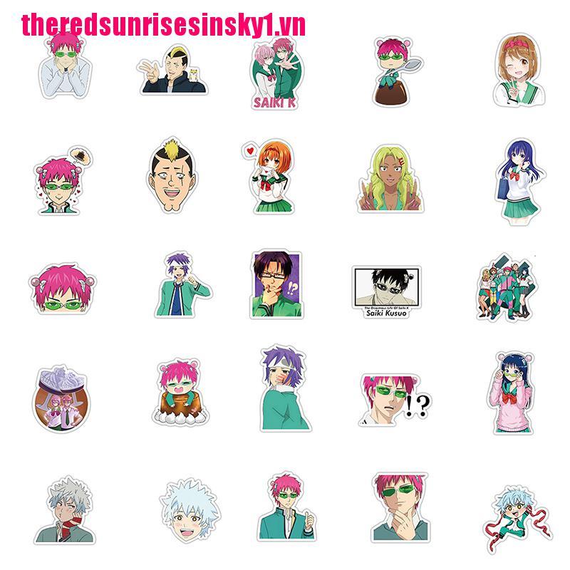 Bộ 50 Miếng Dán Trang Trí Laptop Ván Trượt Hình Saiki Kusuo