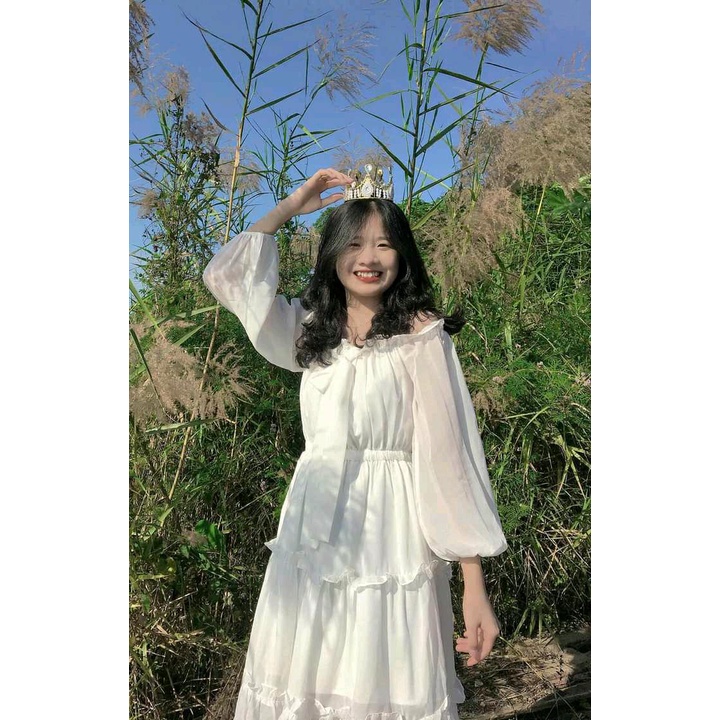 Váy Trễ Vai Dáng Xoè Voan Tơ Xếp Tầng, Váy Trắng Tiểu Thư Kỉ Yếu Prom Dự Tiệc Xinh Xắn (Mặc được 2 kiểu) | BigBuy360 - bigbuy360.vn