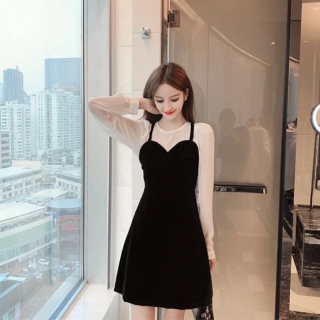 VÁY YẾM PHỐI TAY SƠMI CÓ SẴN ĐỆM NGỰC