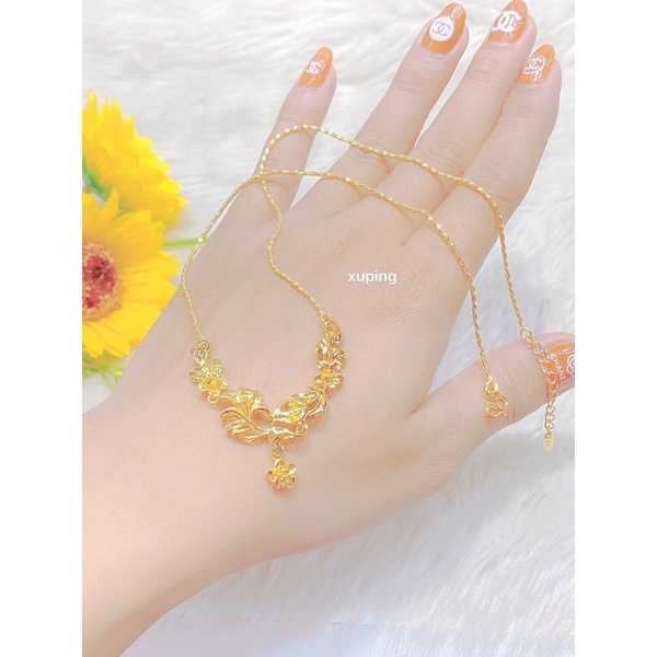 Dây chuyền nữ chạm hoa mạ vàng 18 đi tiệc siêu đẹp