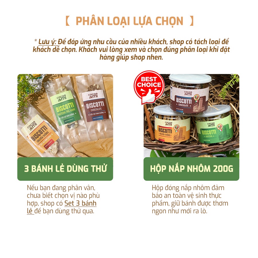 Bánh biscotti nguyên cám CACAOMI siêu hạt dinh dưỡng, ăn vặt healthy, ăn kiêng giảm cân Eat Clean (25g-200g)