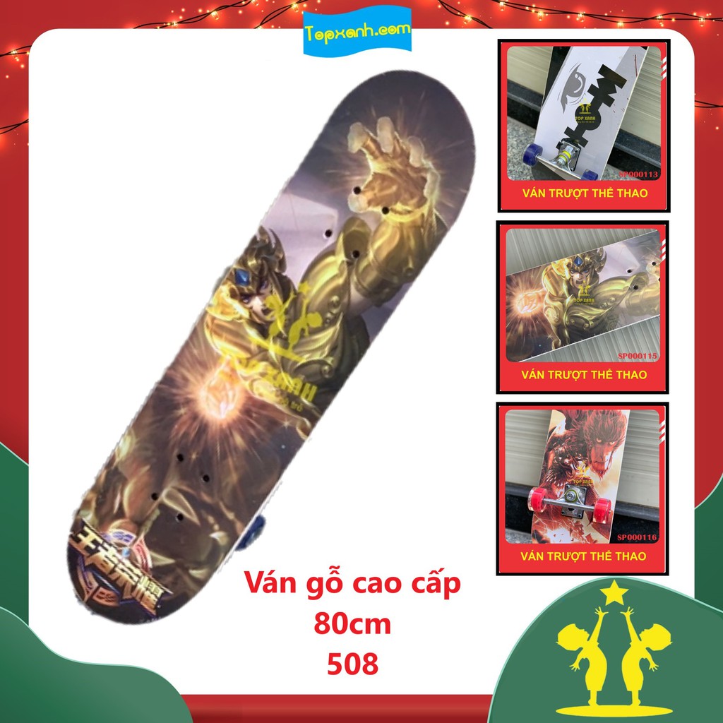 Ván Trượt Gỗ In Hoa Văn Đẹp Mắt - Bánh Xe Nhựa PU - Kích Thước 80cm - Tải Trọng 60kg, Độ Tuổi Phù Hợp 5+
