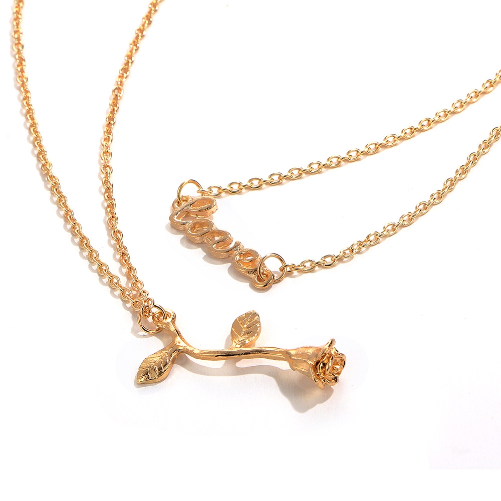 Vòng tay/Dây chuyền hai lớp mặt hoa hồng thời trang cổ điển