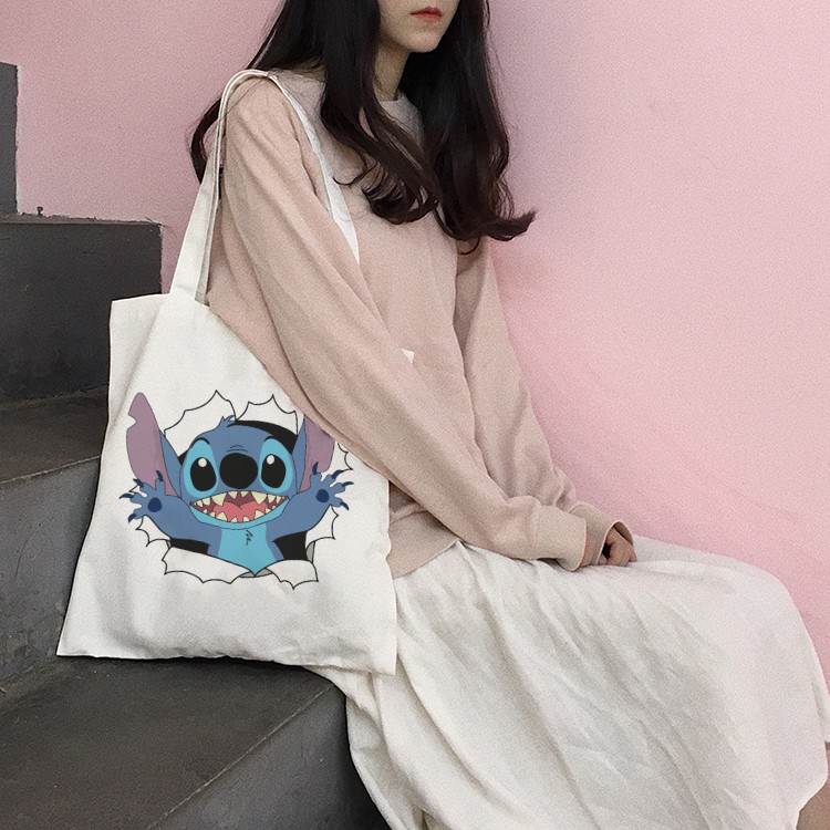 Túi Tote Hình Stitch Có Khóa Miệng Túi