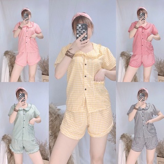 Đồ ngủ pijama tay ngắn cổ bèo quần đùi chất liệu lụa mềm mại thoáng mát freesize dưới 57kg