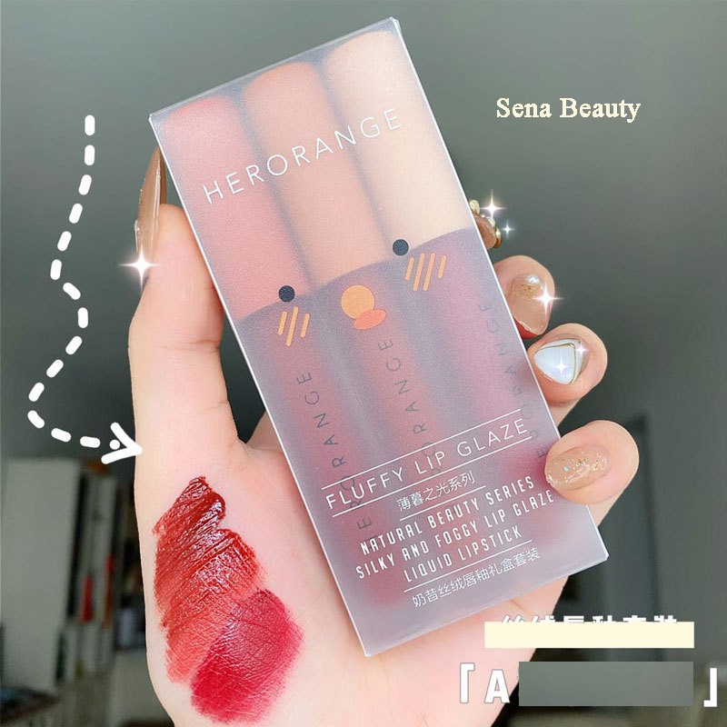 Set 3 cây son kem lì Herorange Fluffy Lip Glaze Senabeauty | Thế Giới Skin Care