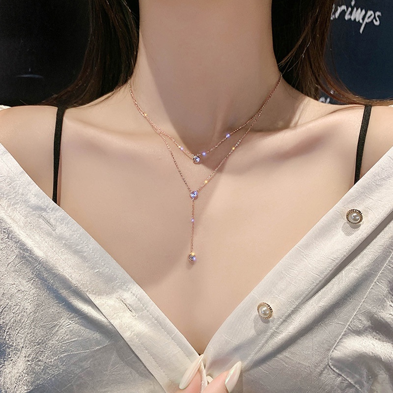 vòng cổ Hai Lớp Đính Đá Zircon Đơn Giản Thời Trang