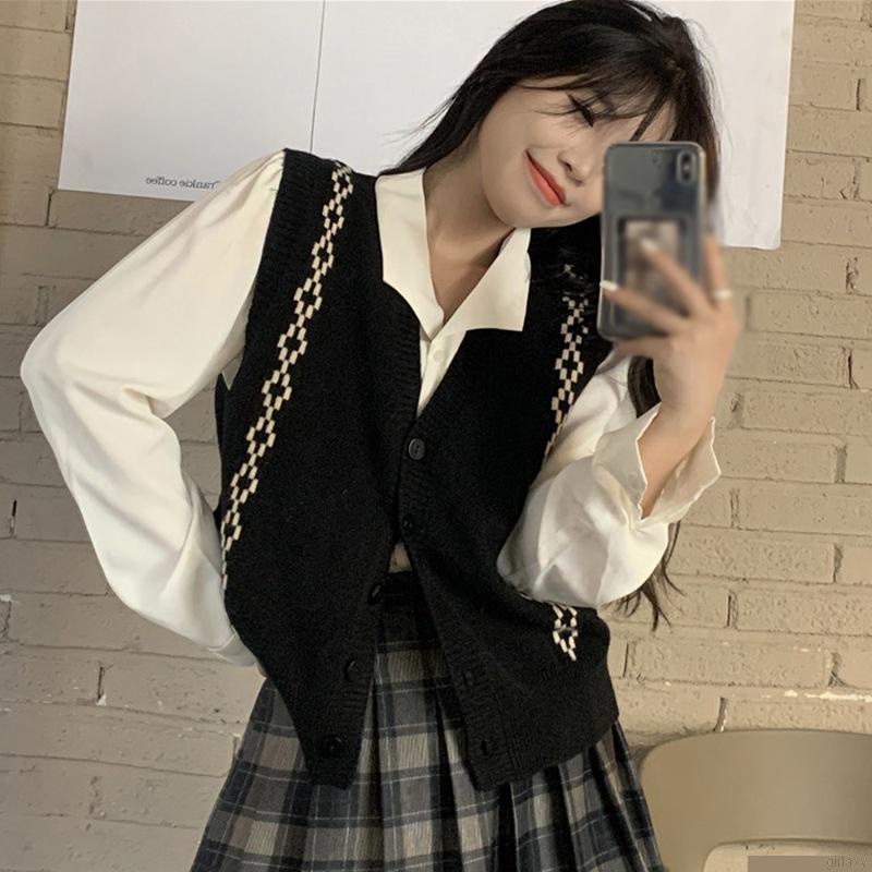 Áo sweater không tay cổ chữ V sành điệu cho nữ