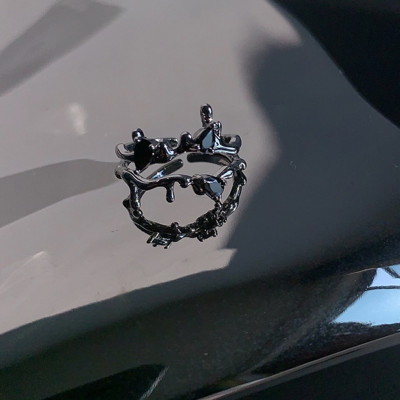 Nhẫn Hở Hình Cành Hoa Màu Đen / Bạc Phong Cách Retro 19A1618