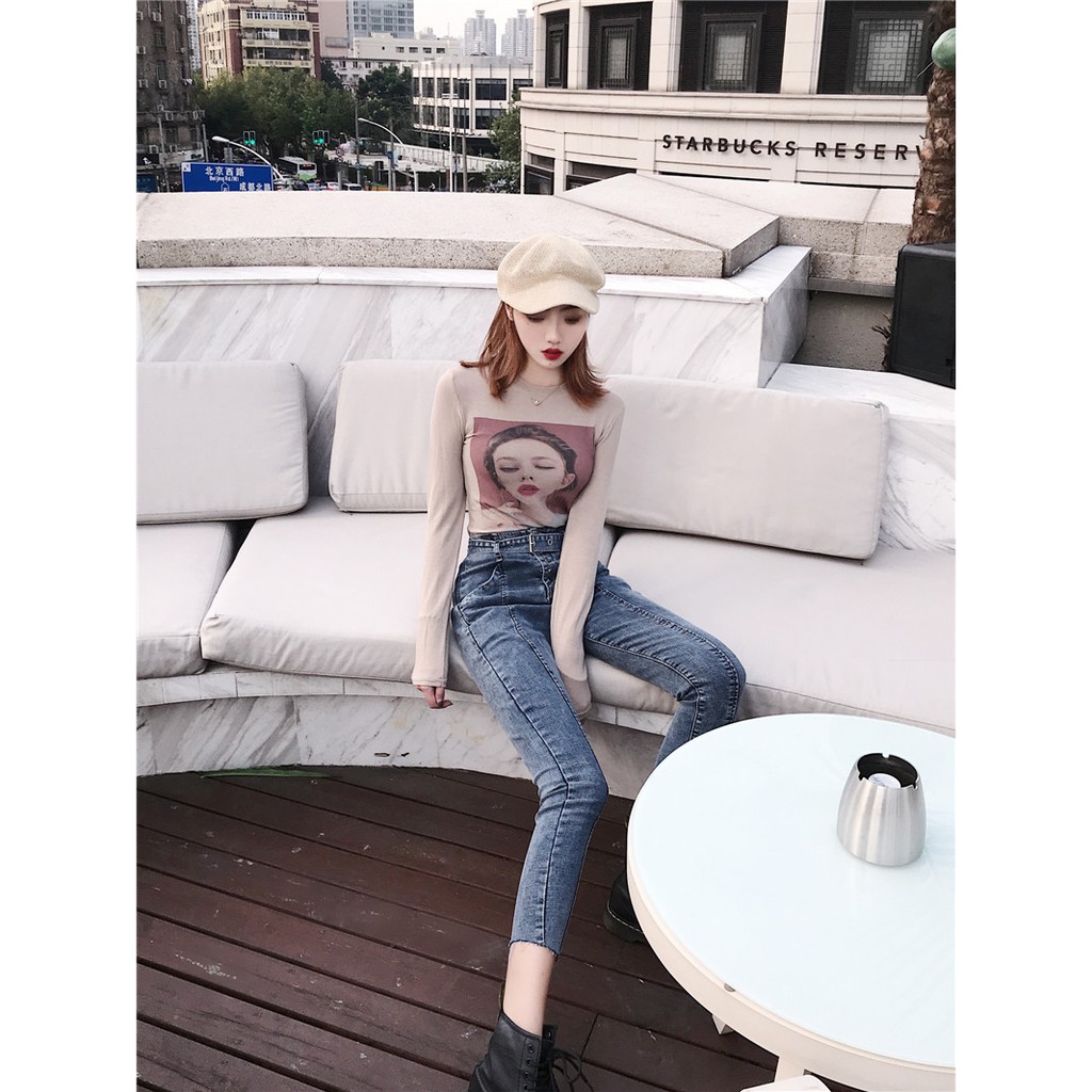 Quần jean skinny nữ dáng ôm lưng siêu cao trơn basic Emilyshop ulzzang