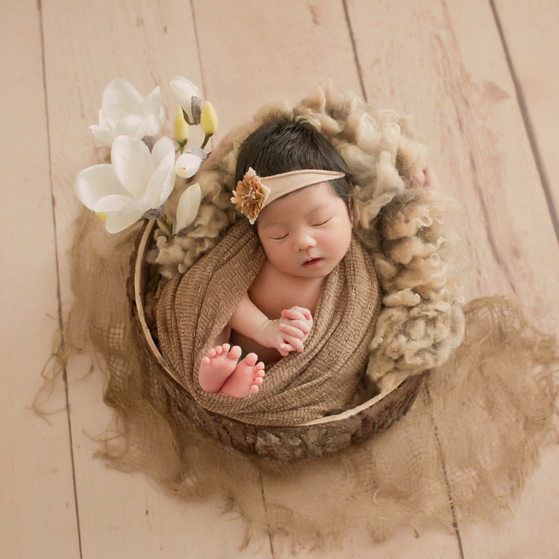 Bộ Chăn Dệt Kim Co Giãn + Mũ Làm Phụ Kiện Chụp Ảnh Cho Bé Sơ Sinh
