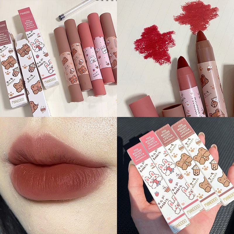 Son Môi Dạng Bút Hai Đầu Lâu Trôi Chống Thấm Nước Không Phai Màu Dễ Thương