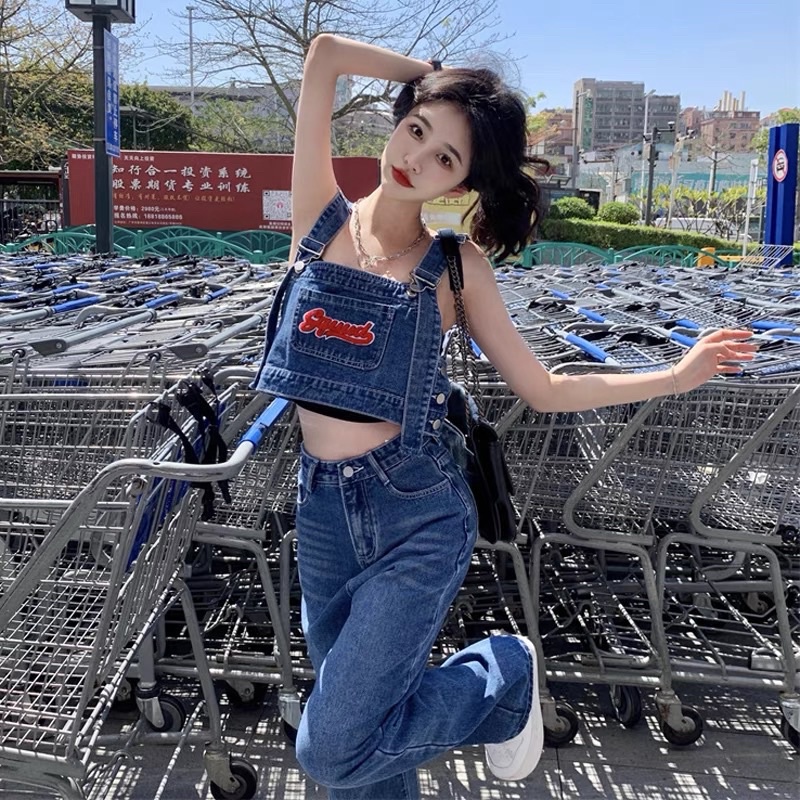 Áo Yếm Jeans Chữ Đỏ Kèm Chân Váy A jean Quảng Châu (loại 1) Váy Denim 2022