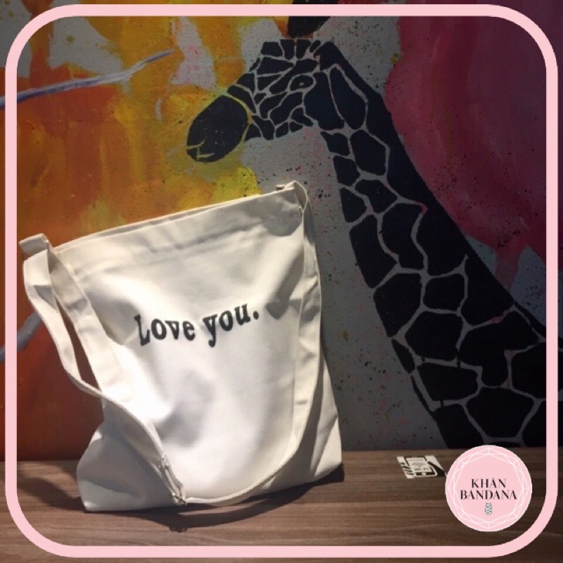 Túi vải tote love you đeo chéo size 31x34cm