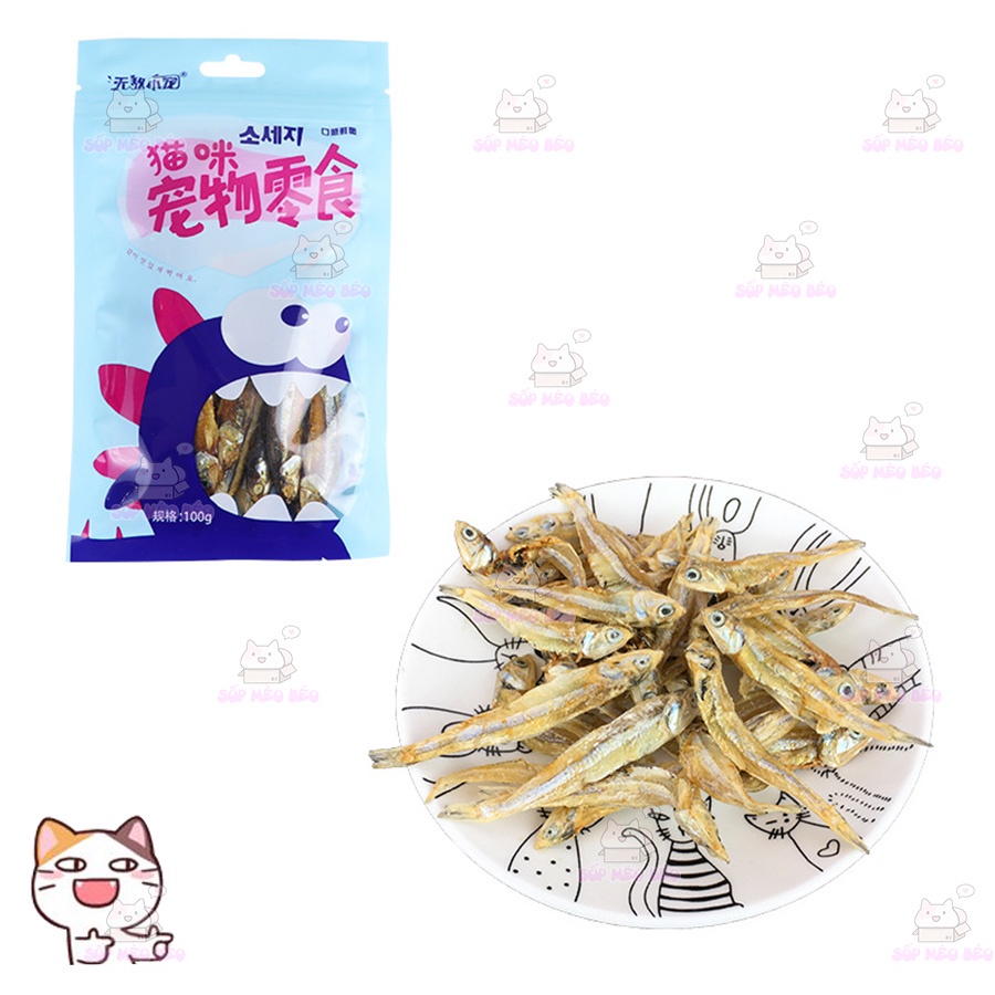 Cá cơm sữa sấy tẩm bơ Qing Dao gói 100gram ăn vặt cho Mèo