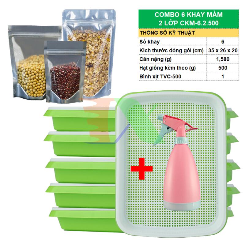 Combo Khay trồng Rau mầm Thủy canh 2 lớp CKM, Kèm Hạt giống, Bình xịt