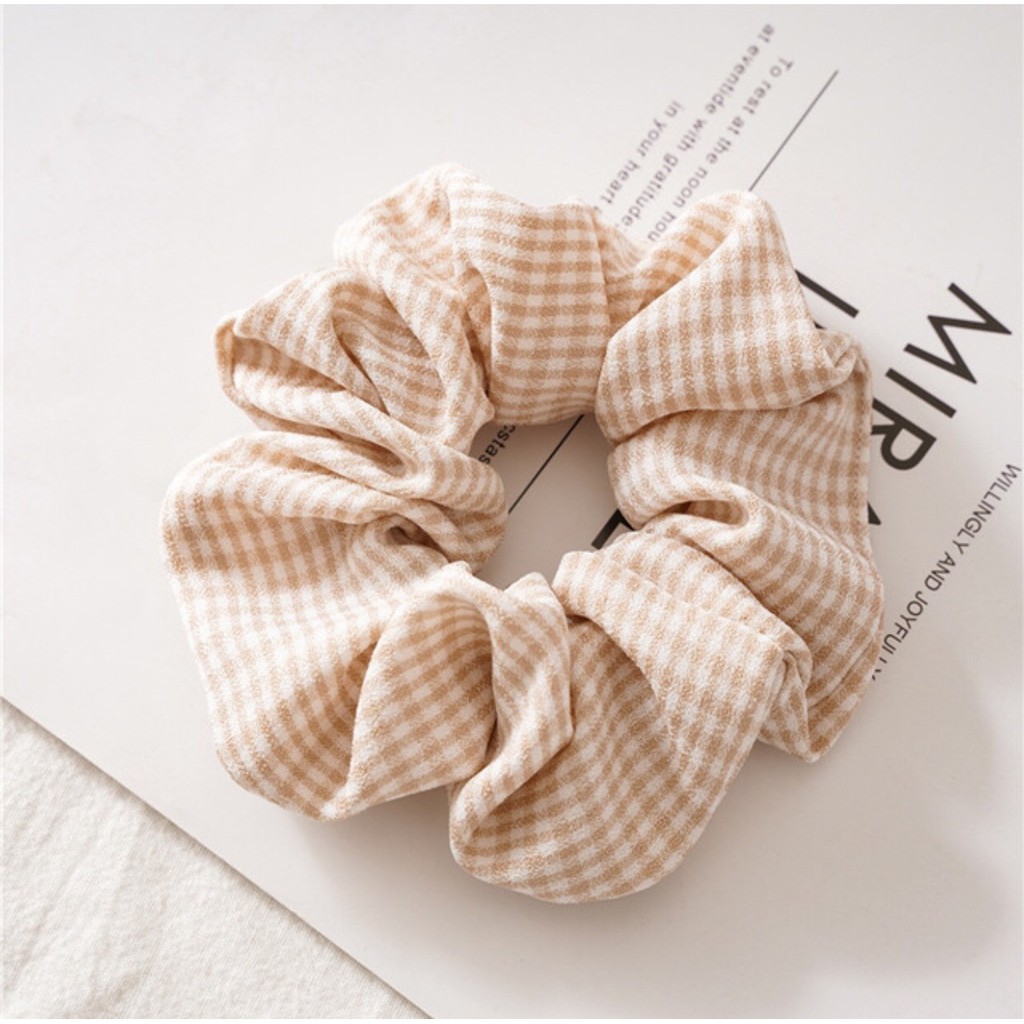 [Follow giảm ngay 10%][Giá Giảm Sốc] Dây Cột Tóc Vải Scrunchies Kẻ Caro Cực Đẹp