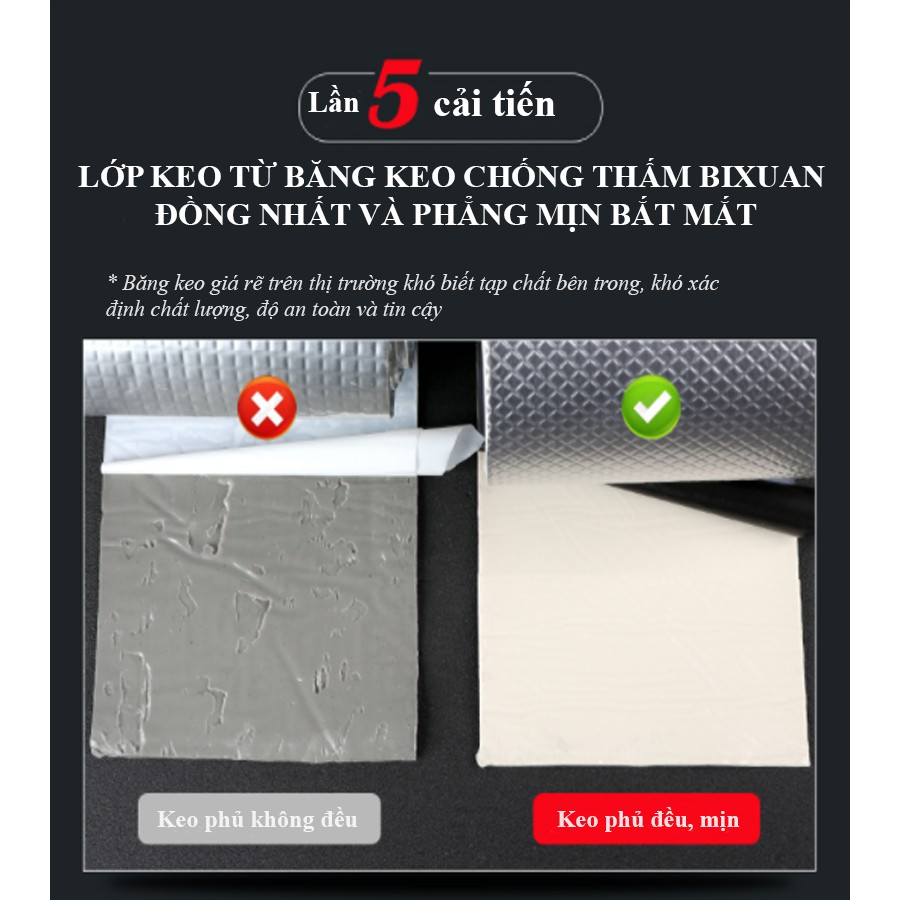 Băng keo chống thấm BIXUAN thế hệ 5 công nghệ vượt trội 5cm*1m, chống thấm tường trần sàn nhà mái tôn chất lượng cao