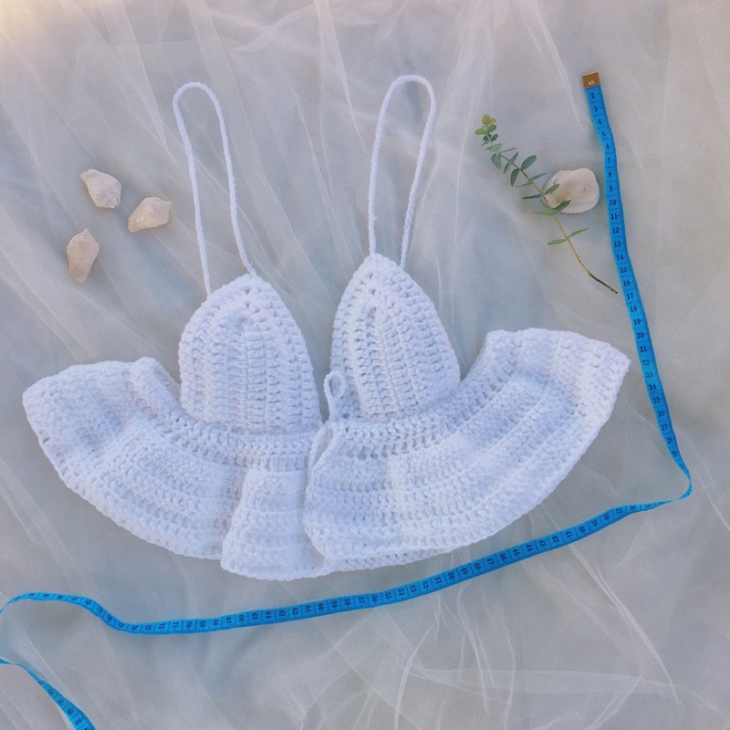 Croptop Bèo Nhún - Bra Len Móc - xanhlanhes