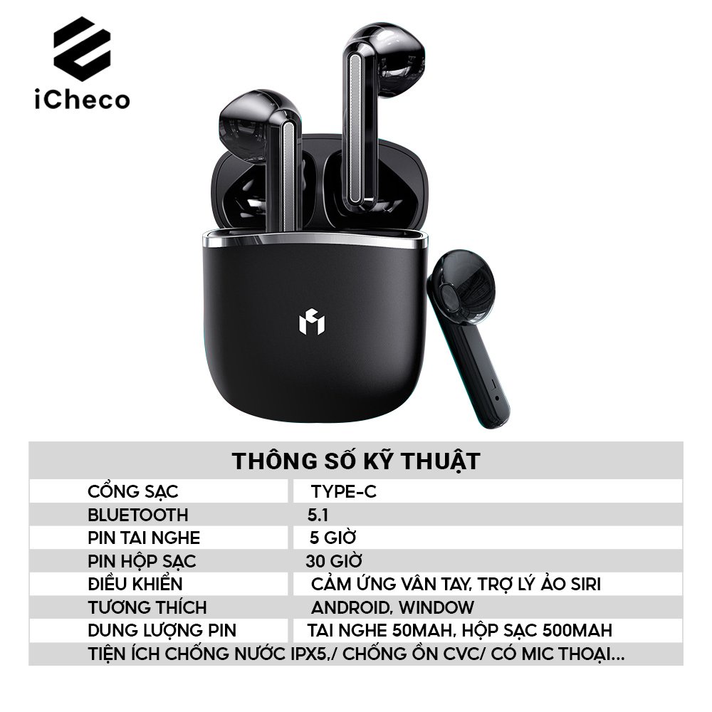 Tai nghe bluetooth true wireless không dây ICHECO TW04 âm thanh đỉnh cao thiết kế tinh tế sang trọng