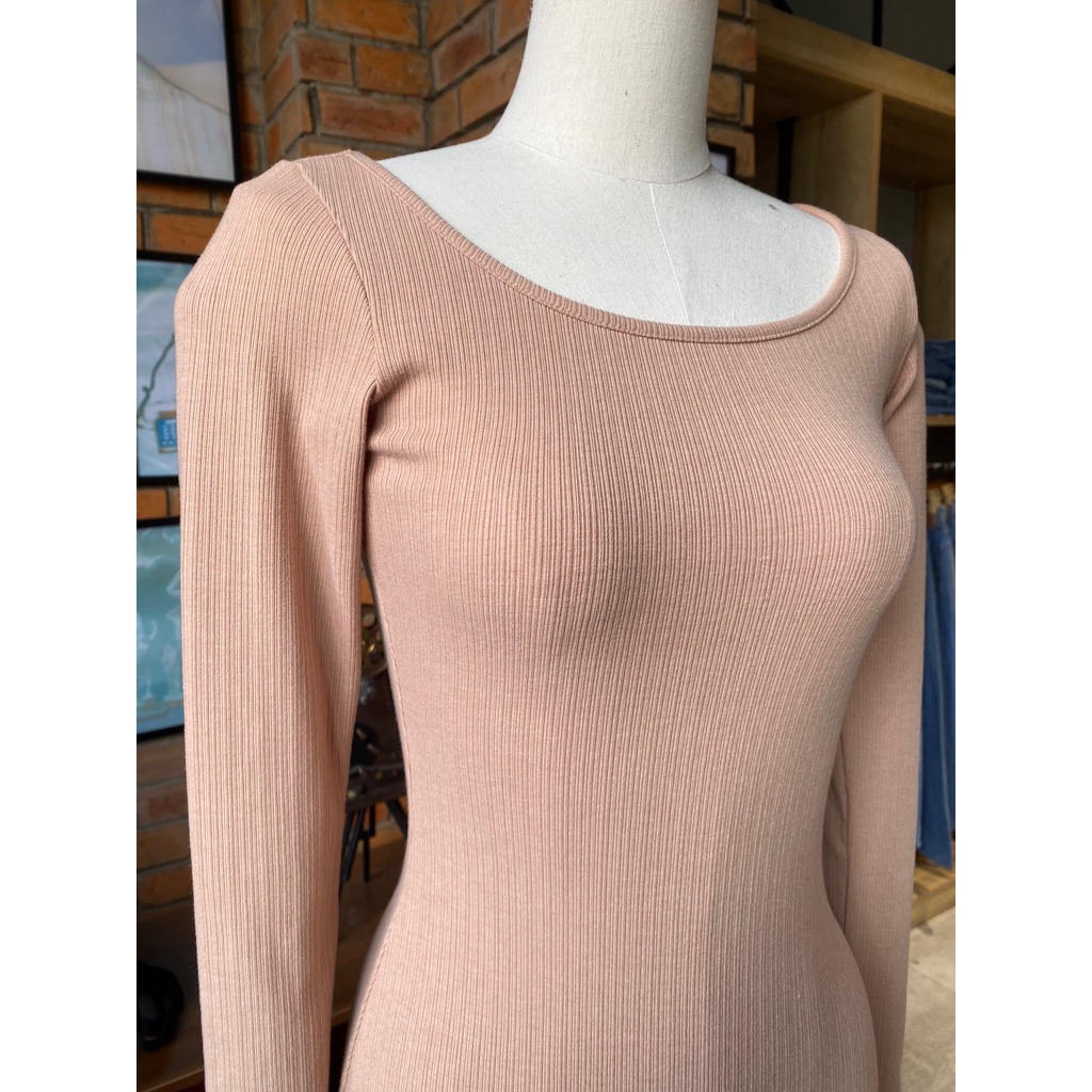 Anniegals - Đầm body thun gân tay dài - Bodycon Mini Dress