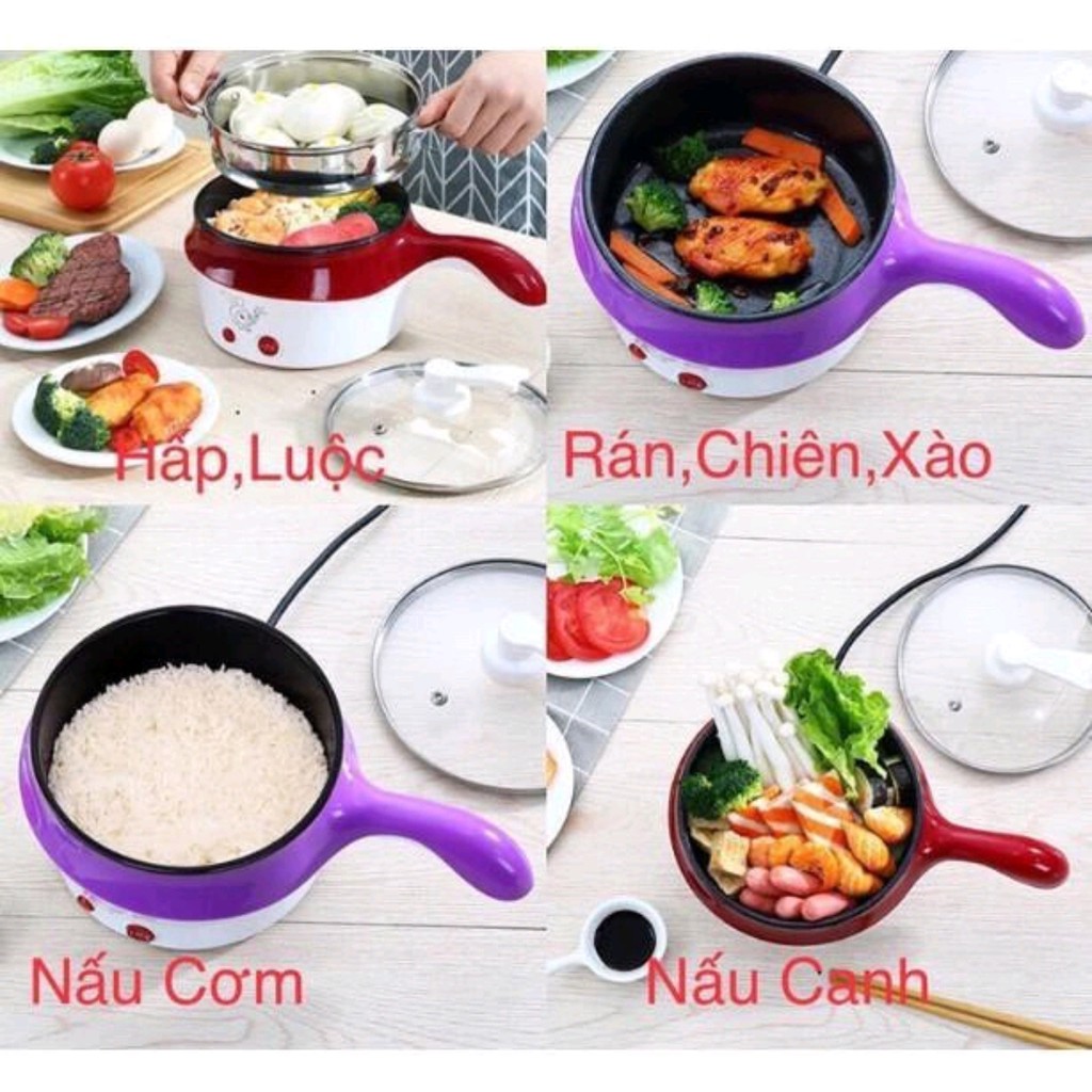 HÀNG HOT Nồi lẩu điện Mini đa năng 2 tầng,Tặng Kèm Khay Hấp có thể Chiên, Xào, Nấu ăn, nấu cơm, nấu lẩu mini