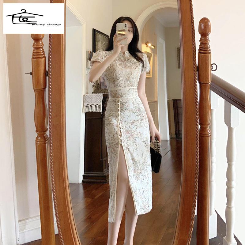 Đầm Sườn Xám Dáng Dài Xẻ Tà Phong Cách Trung Hoa Thời Trang Mới Cho Nữ 2022