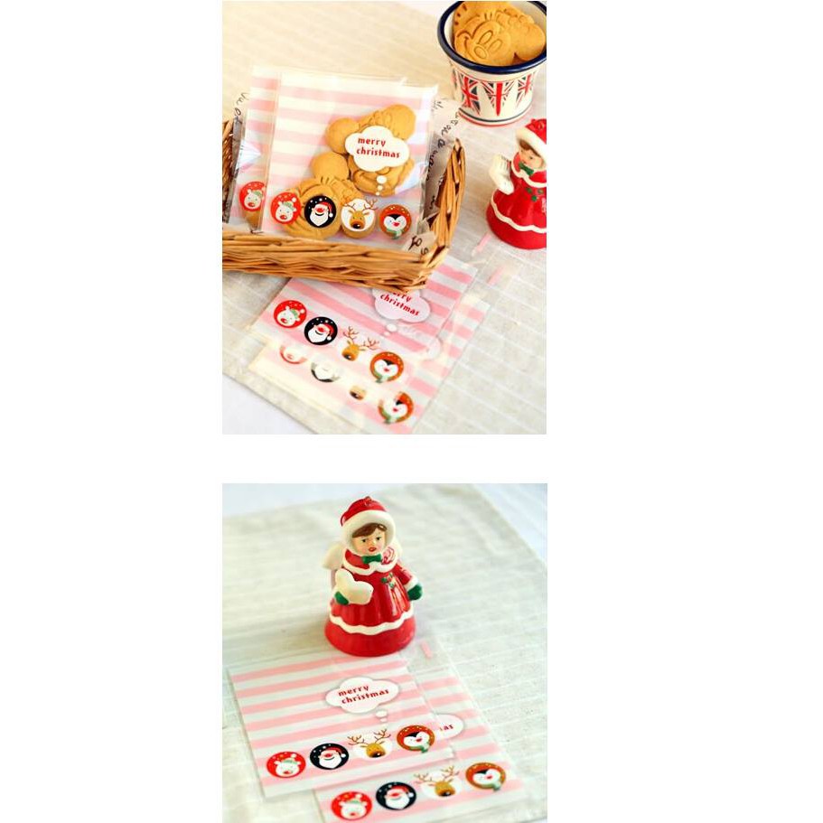 Set 10, 20, 50 túi đựng bánh cookie, quà tặng Merry Christmas, Noel 10 x 10 cm