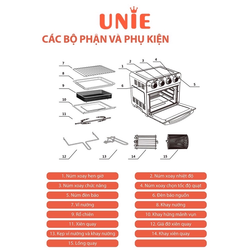 Lò nướng kiêm nồi chiên không dầu tiện lợi UNIE Q37 1700W, dung tích 25L - Hàng chính hãng