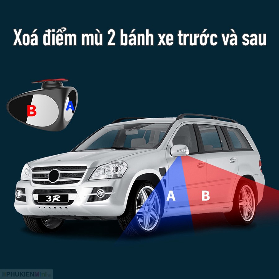 Gương cầu lồi 2 mặt xóa điểm mù quan sát 2 bánh xe trước sau, gương xoay 360 độ, dán lên gương kính chiếu hậu xe hơi