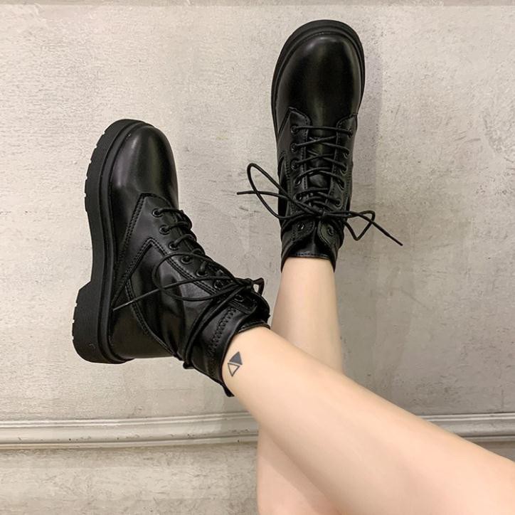Giày bốt nữ Martin cổ thấp 💥BÁN CHẠY - GIÁ RẺ💥 giày bốt đen nữ phong cách Ulzzang đế cao 2cm | BigBuy360 - bigbuy360.vn