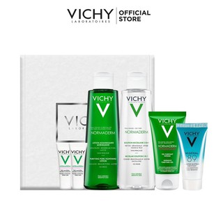 Bộ sản phẩm làm sạch chuyên sâu và se khít lỗ chân lông dành cho da dầu mụn VICHY Normaderm