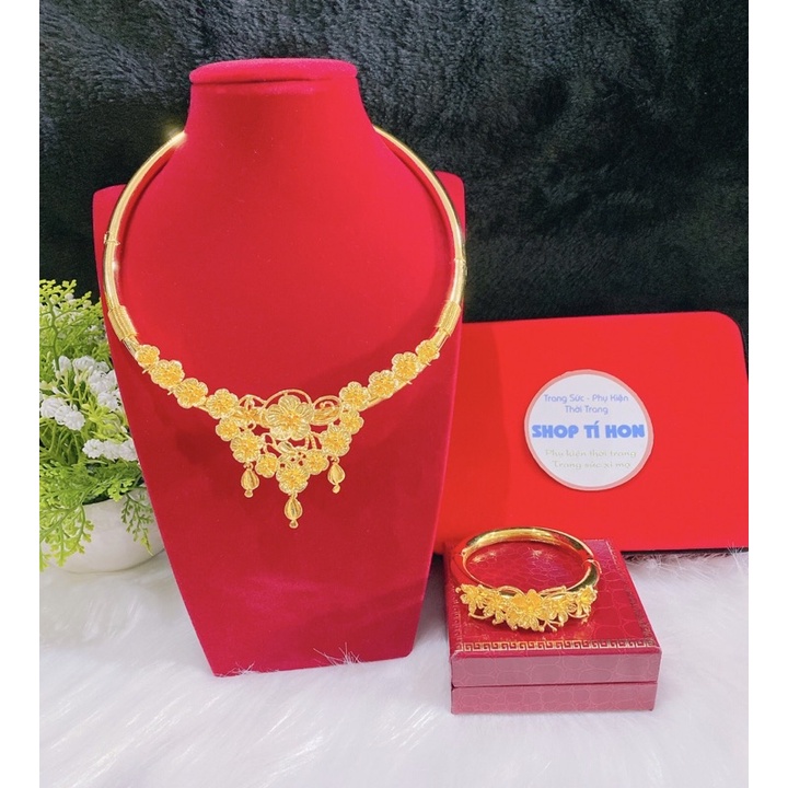 Set 1 kiềng hoa 1 vòng tay hoa mạ vàng 24k cao cấp mẫu mới về cực đẹp cực sang