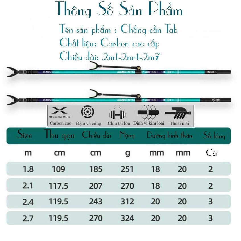 Chống Cần Câu Đài Gác Cần Câu Đài Carbon Cao Cấp. Gác Tab 2m1 - 2m4 - 2m7