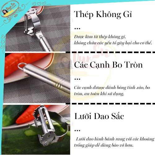 Dao Gọt Vỏ Hoa Quả 2 Trong 1 Nạo Vỏ Trái Cây Bào Sợi Củ Quả Bằng Thép Không Gỉ An Toàn Tiện Lợi Dunsu