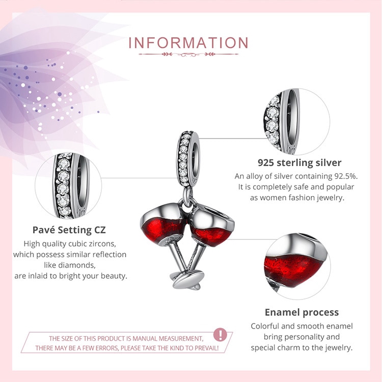 Mặt Làm Vòng Tay Bamoer SCC478 Bằng Bạc 925 Hình Cặp Ly Uống Rượu Thời Trang