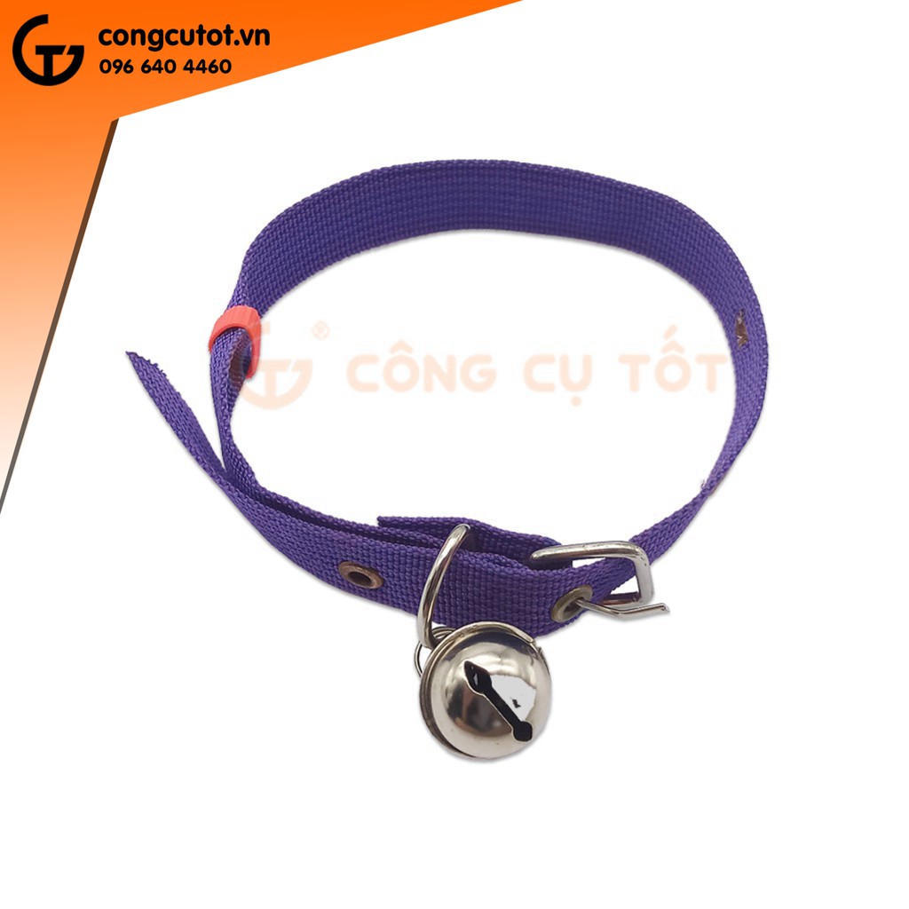 Vòng cổ chó mèo cỡ 21-32cm lục lạc bạc vải dù màu tím đậm
