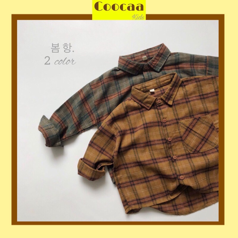 Áo sơ mi caro vintage Hàn Quốc phù hợp bé gái bé trai size 80-120